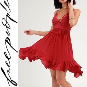 🆕 Free People Red Slip Lace Dress